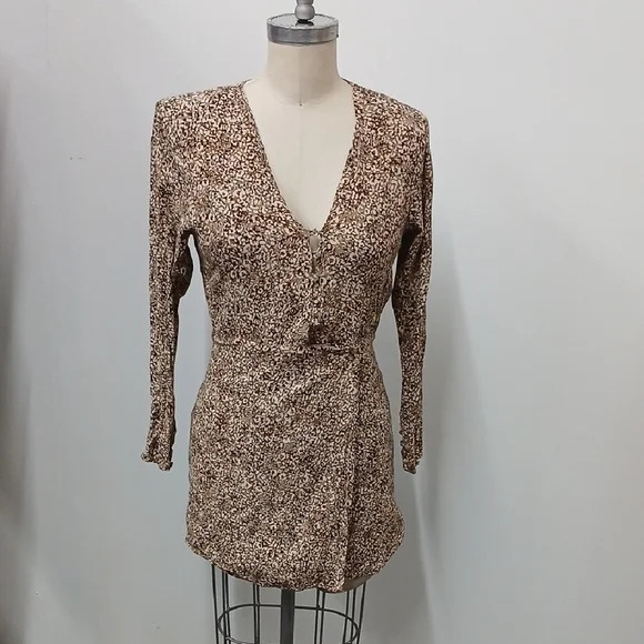 Zara Button Front Wrap Print Mini Dress/ Size L - Picture 2 of 10